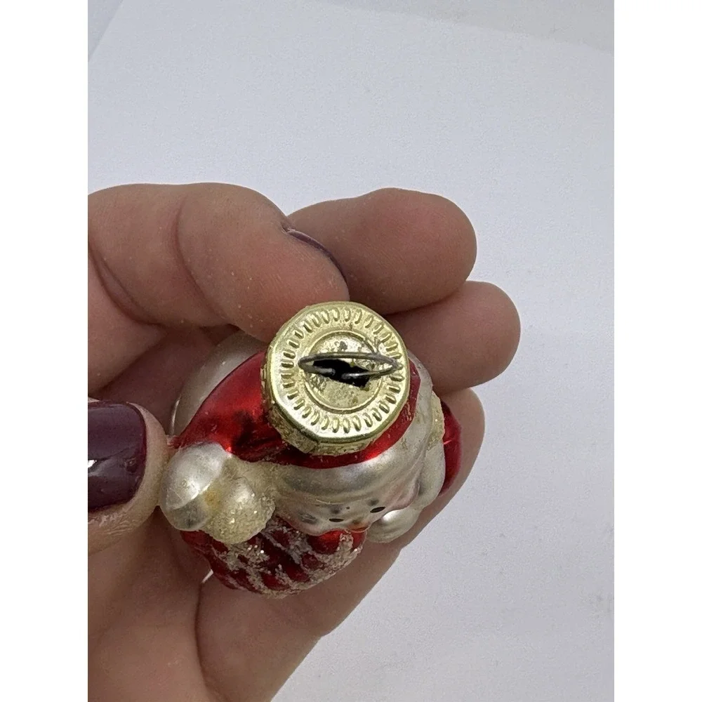Vtg Blown Glass Christmas Ornament Festive Snowman 3" Red / White - Picture 4 of 5